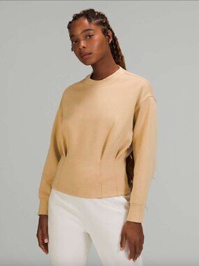LULULEMON Gathered Waist Crewneck Pullover Sweatshirt Sz 8 Pecan Tan Athleisure